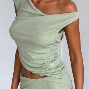 Tiger Mist Green Off Shoulder Blouse